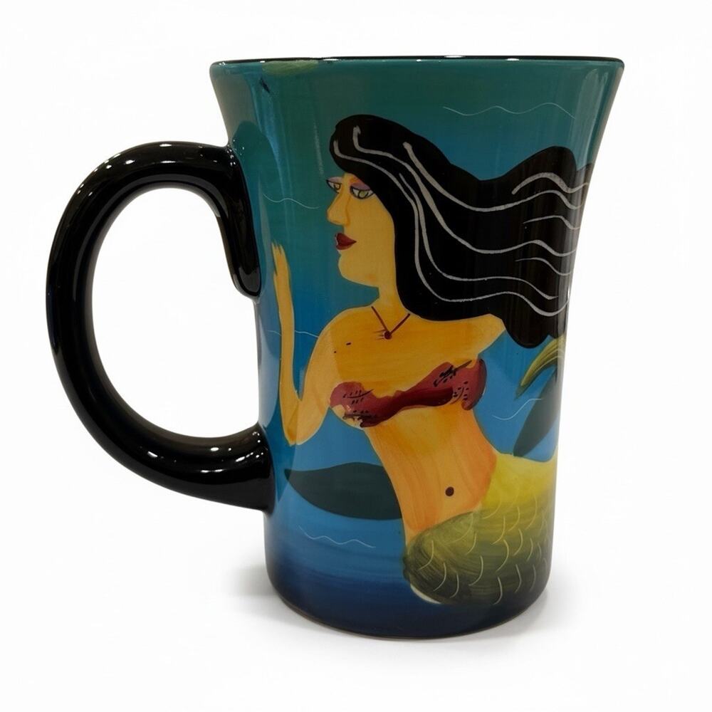 Vintage Mary Naylor Designs Hand Painted Coffee Mug Sea Mermaid Abstract 2005*